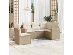 Vidaxl 5 Pcs Conjunto De Sofás P/ Jardim Com Almofadões Vime Pe Bege