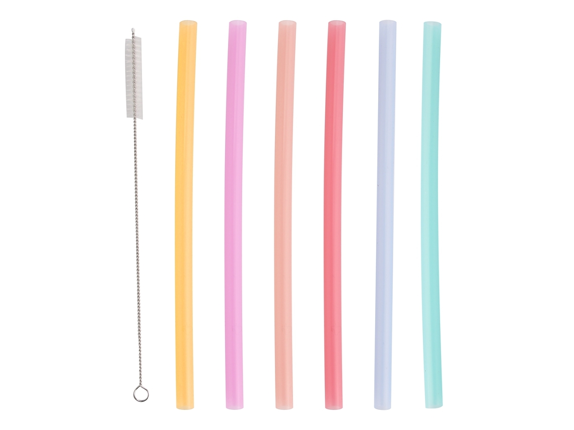 6pcs Canudos de Silicone S/MARCA reutilizáveis portáteis com pincel de limpeza ambiental