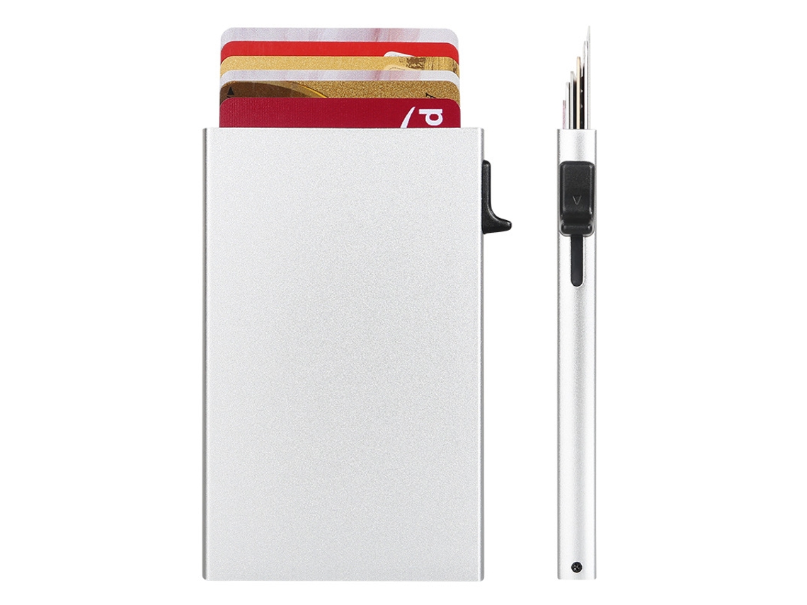 Porta-cartões Carteira Eifson Rfid Fino Metal Pop-up Alumínio Minimalista Prateado