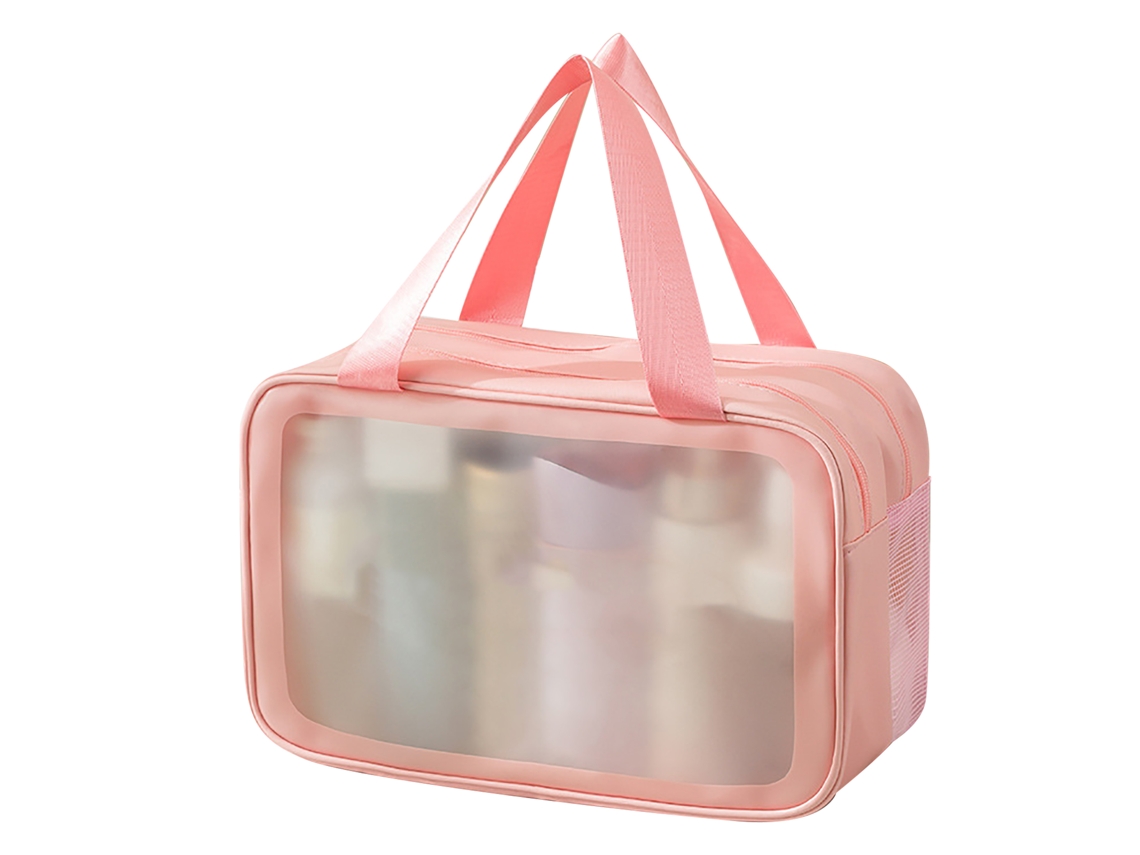 Bolsa de maquiagem portátil PVC duas camadas à prova d'água separação molhado e seco para viagem rosa S/MARCA