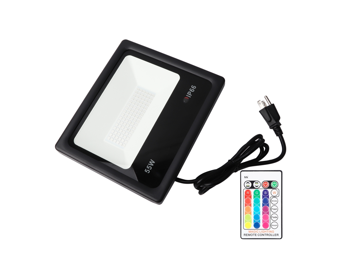 Projetor Led RGB 55W com Controle IP66 Jardim Pátio Calçada Fachada