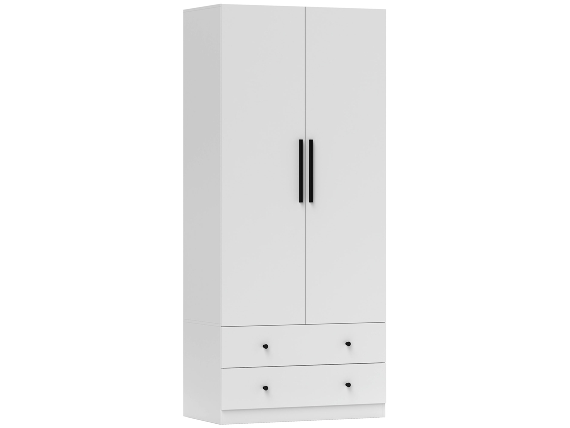 Guarda roupa, Portas, 2 Área de Penduração, Roupa, 2 Gavetas, Aglomerado, Branco