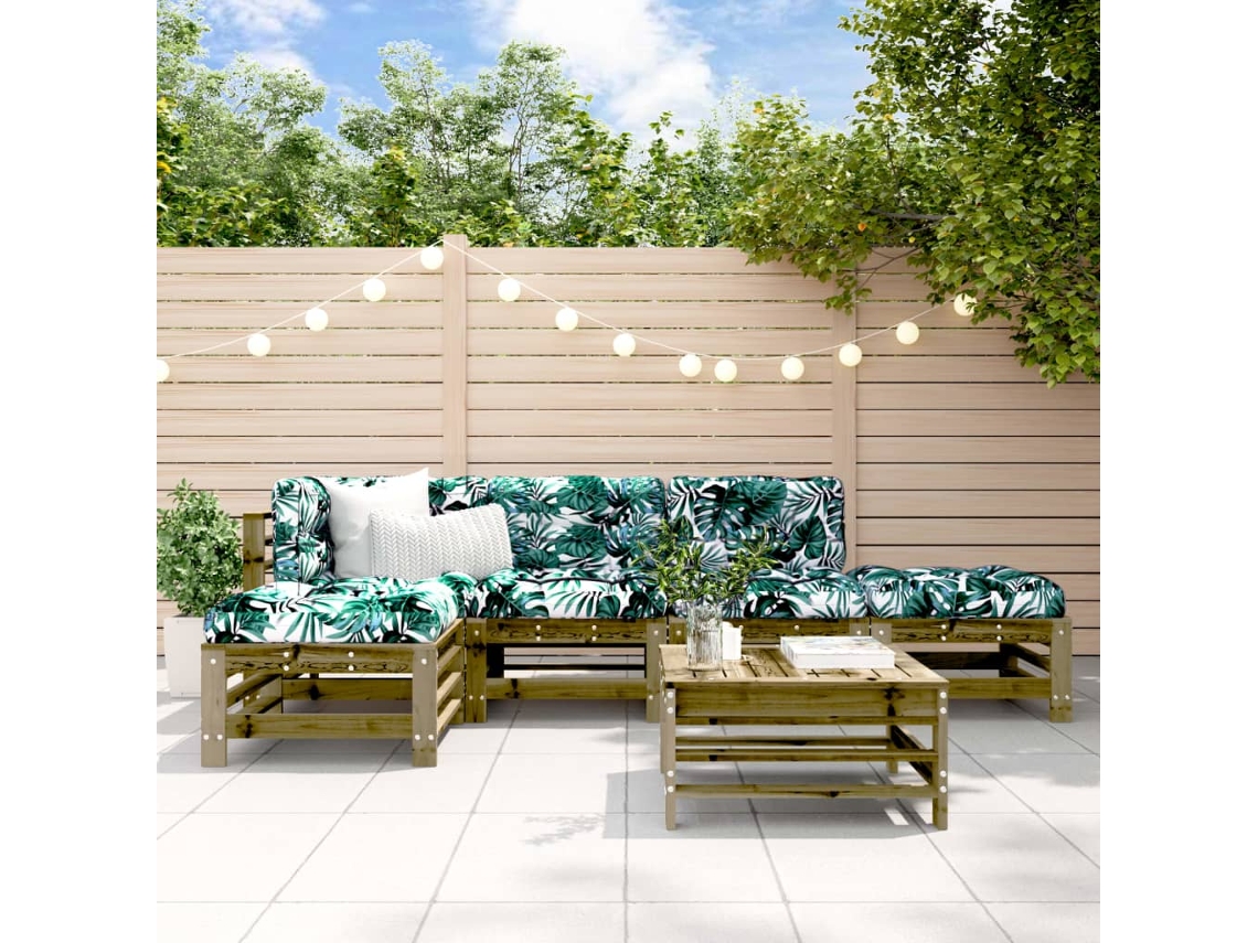 Vidaxl 6 Pcs Conjunto Lounge De Jardim Madeira De Pinho Impregnada