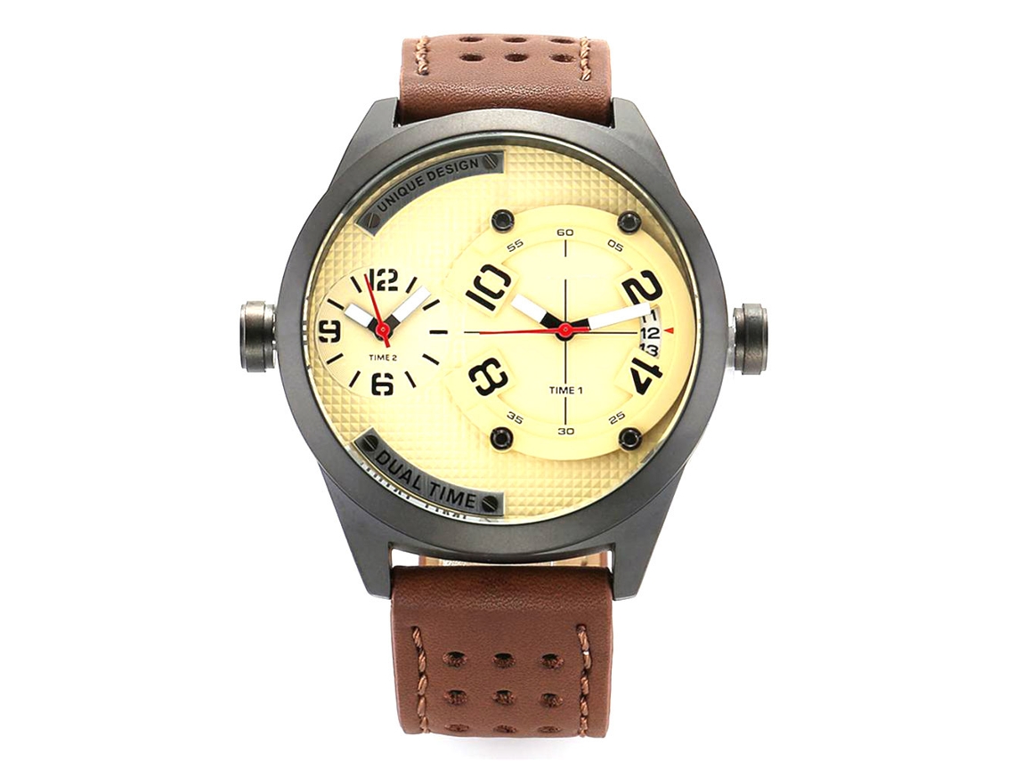 Relógio masculino de negócios, com movimento de quartzo durável, calendário e ponteiros, amarelo.