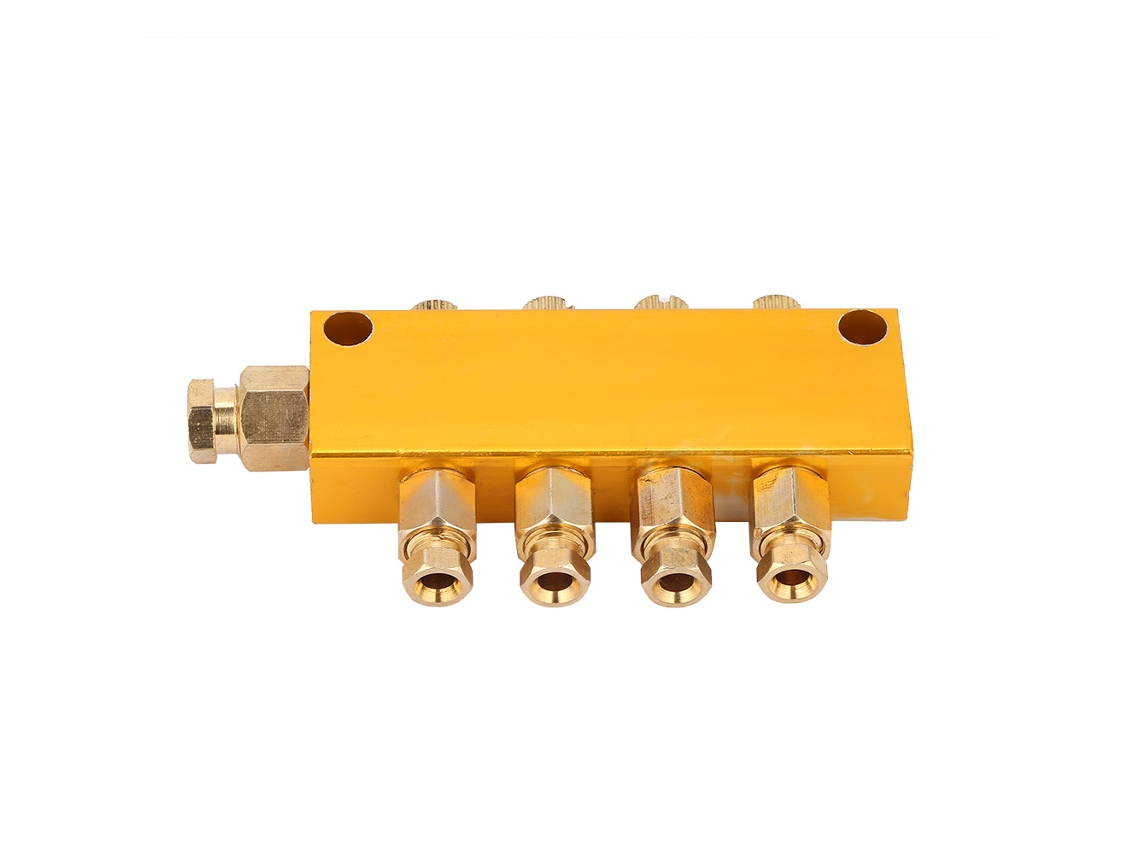 Bloco de válvulas distribuidoras de óleo de latão ajustável, entrada de 6 mm, saída de 4 mm, 1 x 4