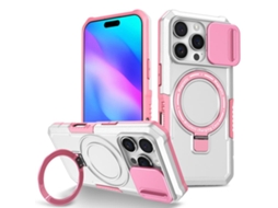 Capa Zruxe Compativel Com Iphone 16 Pro (sliding Camshield - Magsafe - Tpu - Pc - Rosa E Branco)