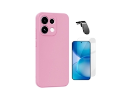 Kit Vidro Temperado Cleargorilasglass Capa Proteção Silicone Suporte L Para Oppo Reno16 Pro - Rosa