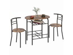 Conjunto Jantar 3 Peças, Mesa C/ Cadeiras P/ 2 Pessoas C/ Prateleira, Sala Estar, Aparência Rústica Madeira Marrom