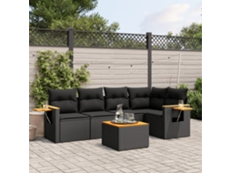Vidaxl 6 Pcs Conjunto Sofás De Jardim C/ Almofadões Vime Pe Preto