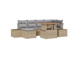 Conjunto 7 Conjunto De Sofá De Jardim Vidaxl Bege Vime Pe (100 X 55 X 73 Cm)
