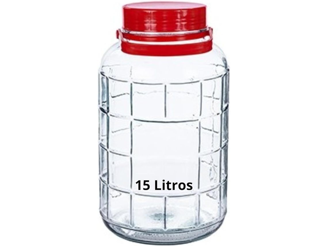 Frasco de Vidro com Alça de 15 Litros Garrafão Grande de Vidro de 15 Litros com Alça Vermelha Frasco de Vidro Grande MUNDOTARROS