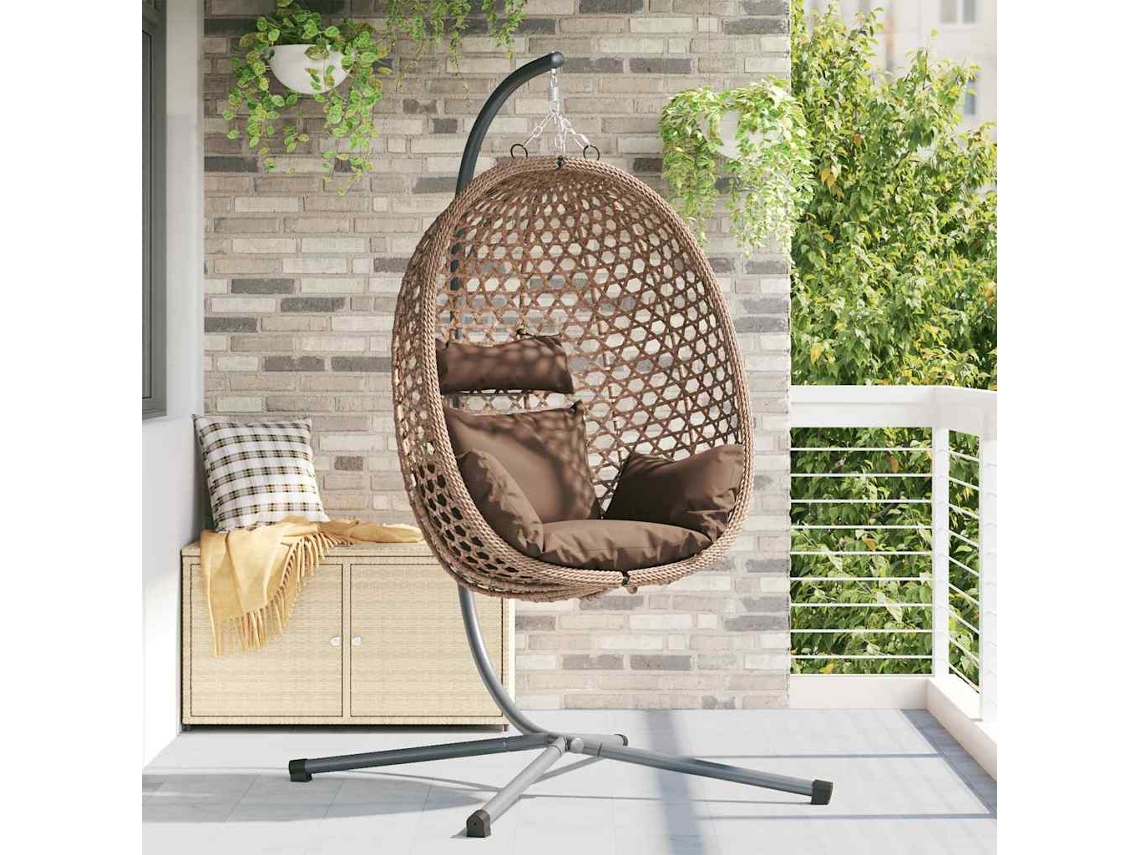 Vidaxl Cadeira Suspensa Tipo Ovo Vime Pe 104 X 100 X 191 Cm Café