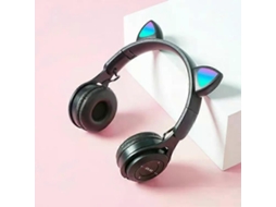 Fone de Ouvido Bluetooth com Orelhas de Gato Luminosas Dobrável, Entrada de 3,5 Mm, Slot para Cartão Tf, Preto. TAISHENGDA