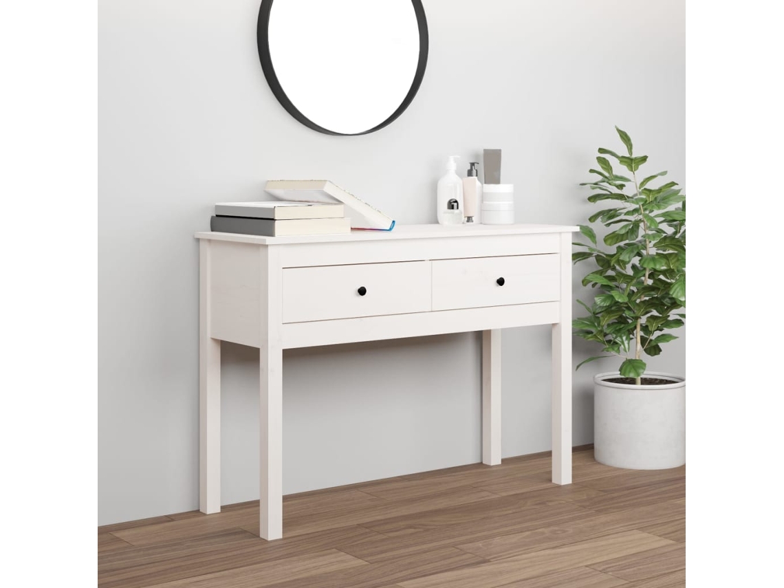 Vidaxl Mesa Consola 100x35x75 Cm Pinho Maciço Branco