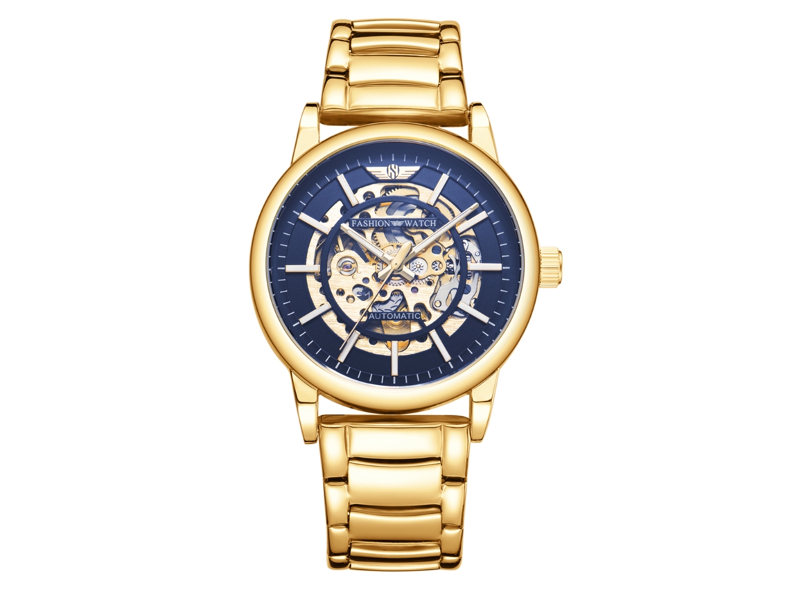 Relógio Mecânico Masculino Esqueleto MDUG (dourado e Azul)