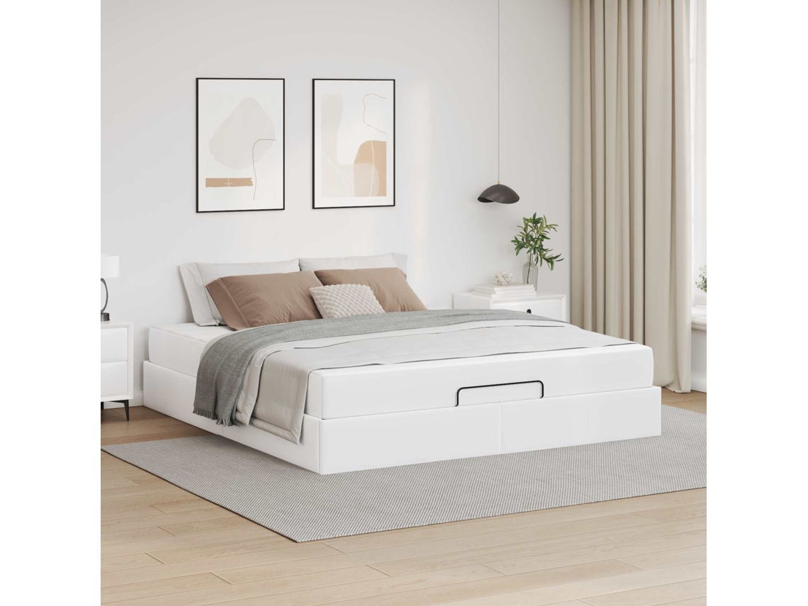 Vidaxl Estrutura De Cama Com Colchão Outros 2 Pcs Branco Pvc