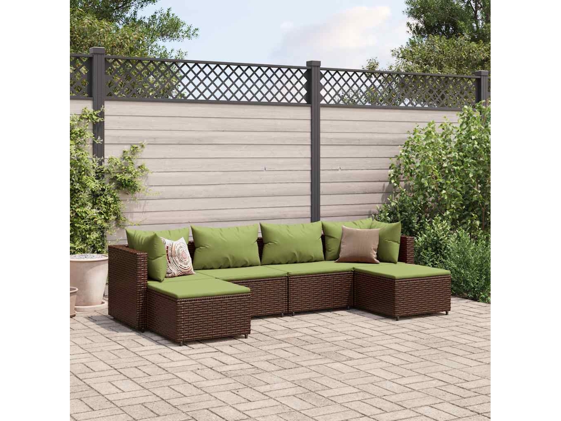 Vidaxl 6 Pcs Conj. Lounge Jardim C/ Almofadões 6 Pcs Vime Pe Castanho