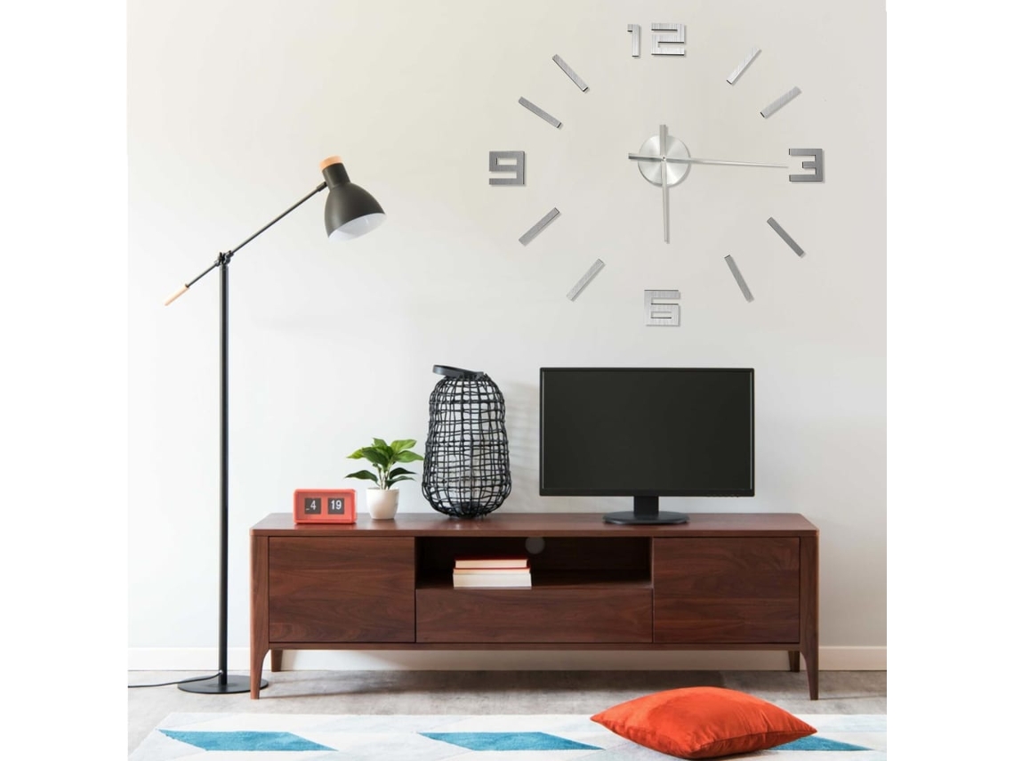Vidaxl Relógio De Parede 3d Com Design Moderno 100 Cm Xxl Prateado