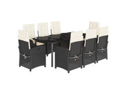 Maison Exclusive - 9 Pcs Conjunto De Jantar P/ Jardim C/ Almofadões Vime Pe Preto