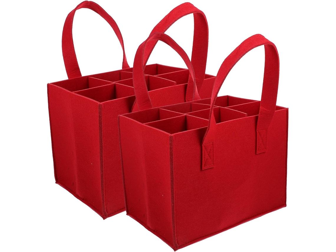 Ciieeo De 2 Capas De Feltro Vermelho Para Garrafas De Vinho Com 6 Compartimentos E Divisórias