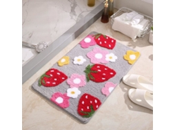 Tapete Morango 40x60 Cm Peludo Cinza Macio Lavável Antiderrapante