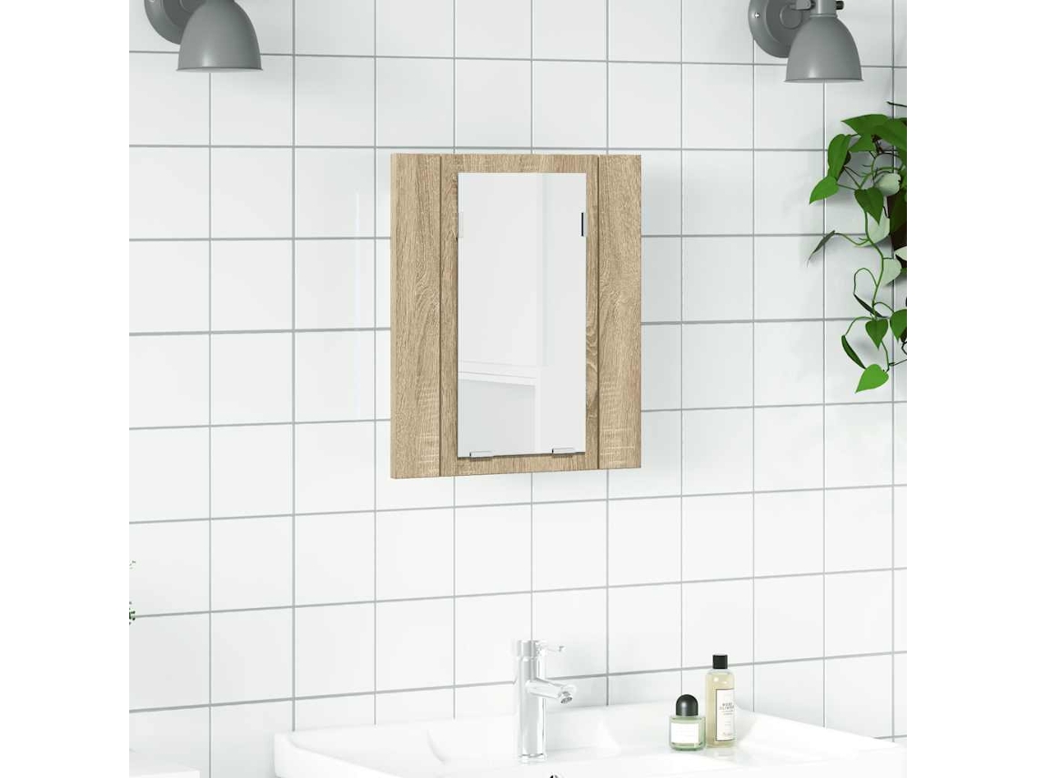 Vidaxl Armário Espelhado Casa De Banho Led Acrílico Carvalho Sonoma