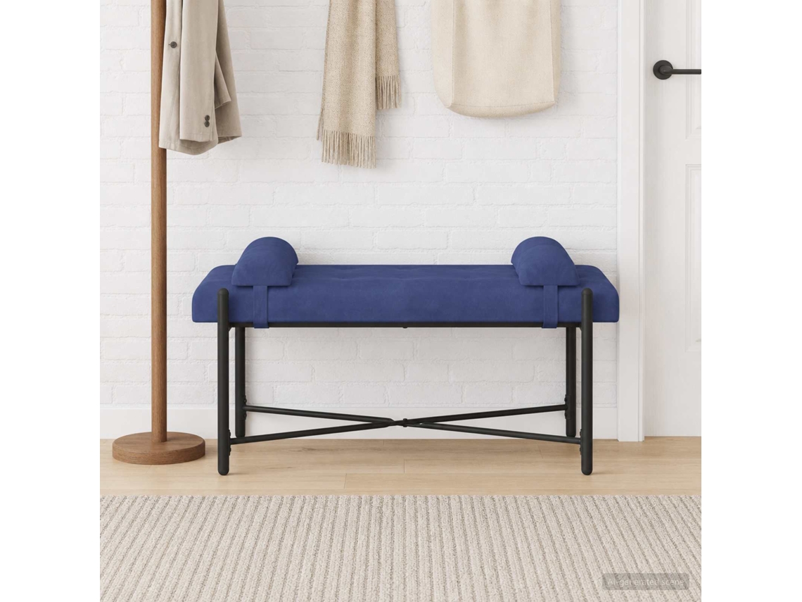 Vidaxl Banco Com Botões E Travesseiros Azul Polícia 110 X 40 X 46 Cm