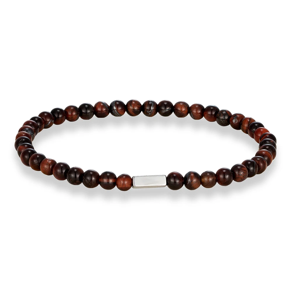 Pulseira de Olho de Tigre Vermelho 4mm, Pulseira de Pedra Natural com Propriedades Curativas MDUG (17cm)
