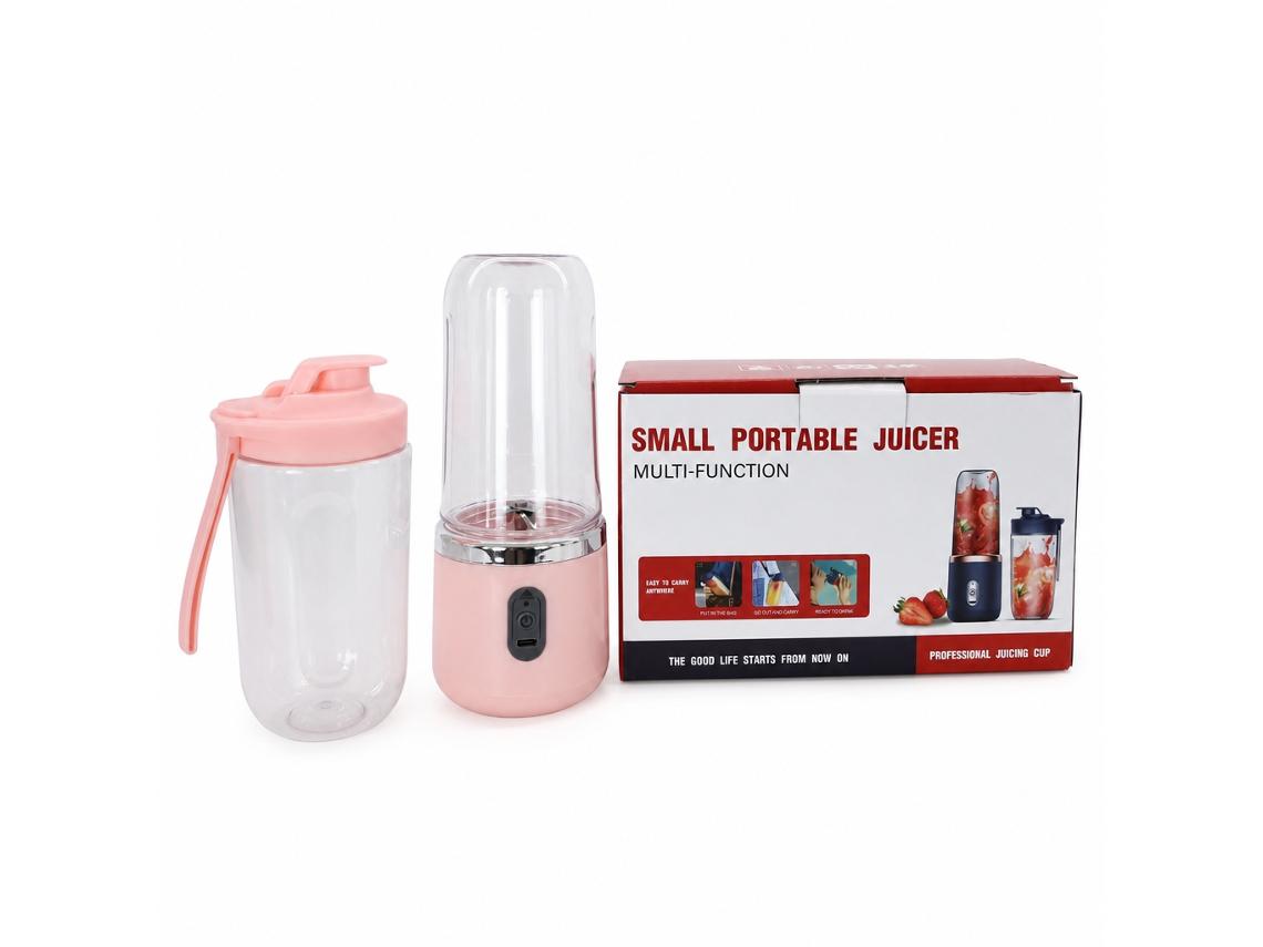Liquidificador Portátil Elétrico Rosa, 6 Lâminas, 2 Copos E 1 Tampa, Para Sumos E Batidos