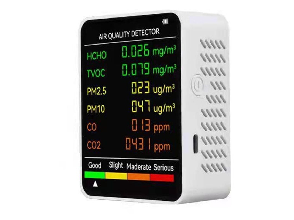 Lurelia Medidor De Qualidade Do Ar Pm2,5/pm10/hcho/tvoc/co2, Temperatura/humidade, Sensor Ndir, Com Visor Lcd, Bateria 1200 Mah Usb, Branco