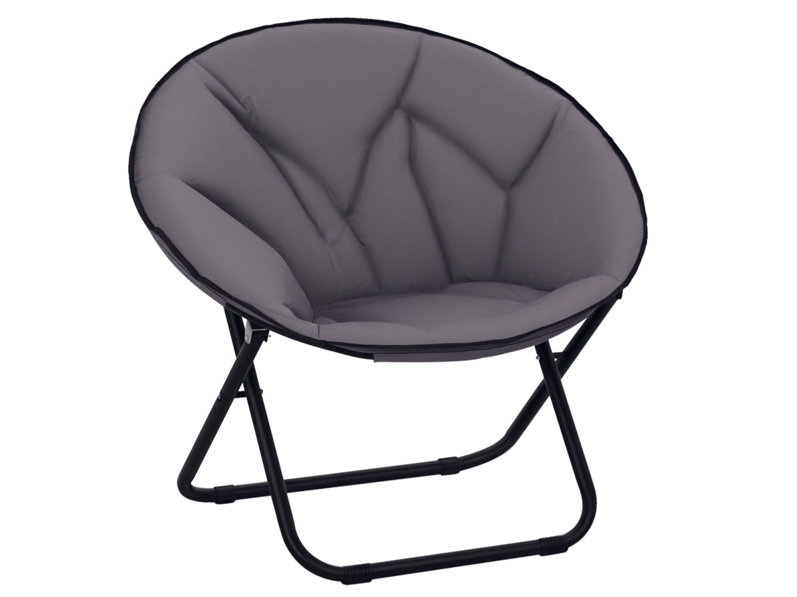 Cadeira De Lua Cadeira Redonda De Lua Com Assento De Tecido Oxford E Pés De Metal Para Campismo 80x80x75 Cm Cinza