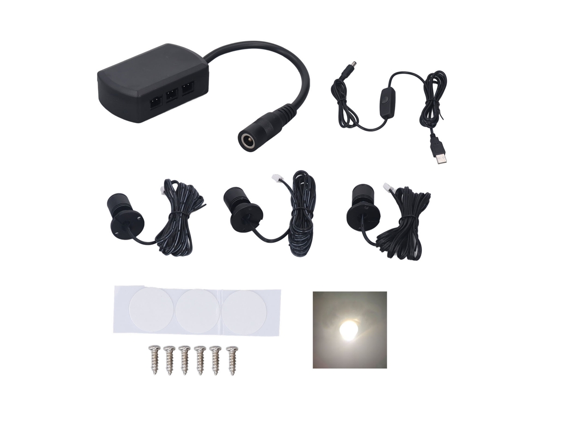 Mini Refletor LED USB 5V 2026 com Intensidade Ajustável para Vitrines, Joias e Armários, Luz Natural, Preto