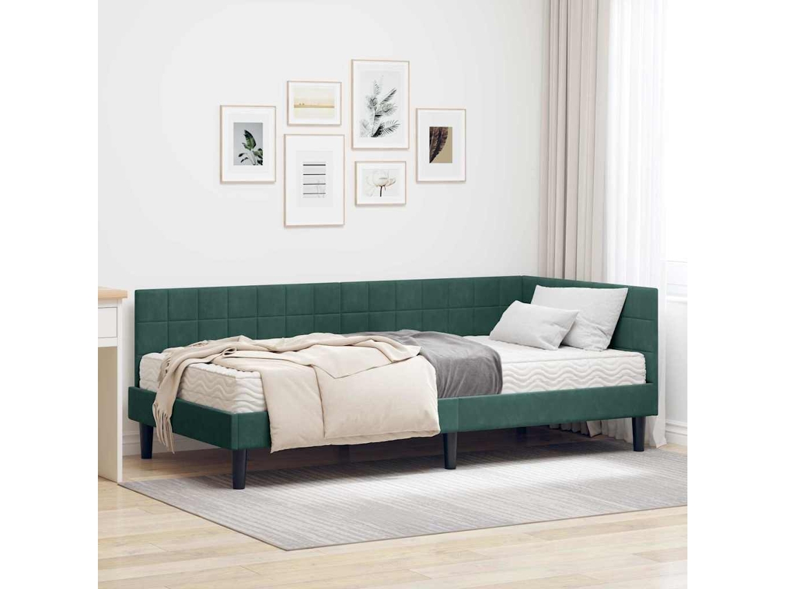 Vidaxl Estrutura De Cama De Canto Com Colchão 2 Unid. Verde Veludo