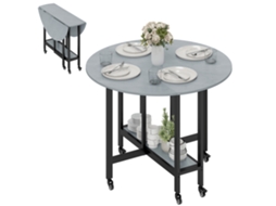 Mesa de refeições rebatível com rodas, prateleiras abertas, cinza cimento, BAGOLY SHOP
