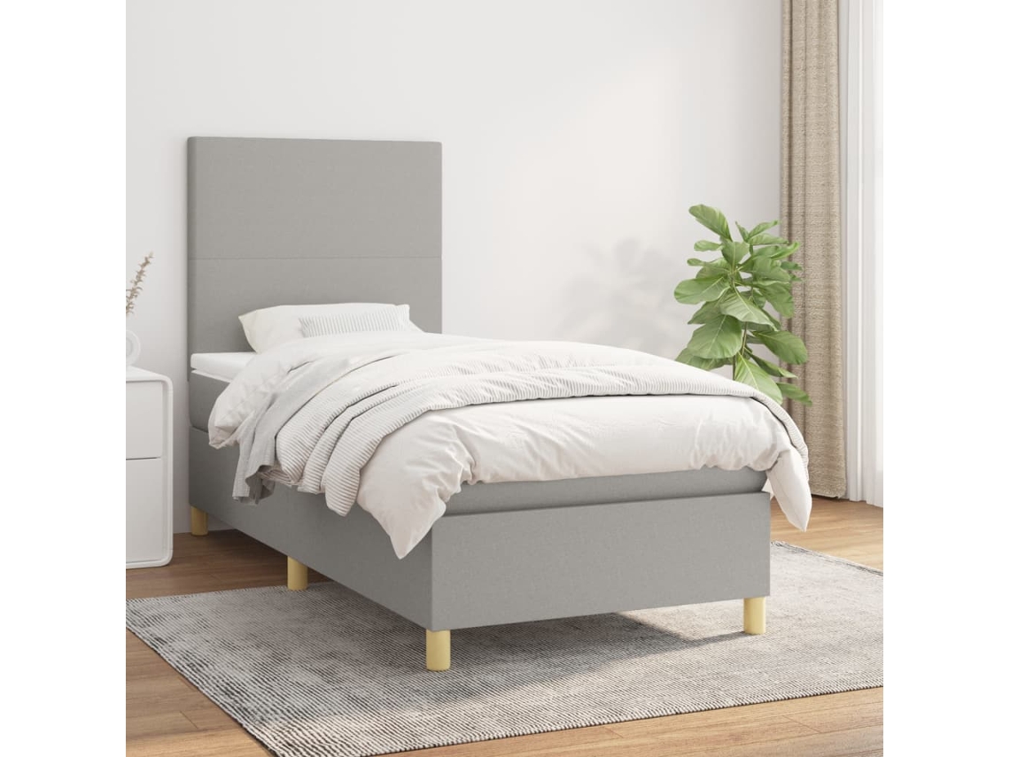Vidaxl Cama Com Molas/colchão 100x200 Cm Tecido Cinzento-claro