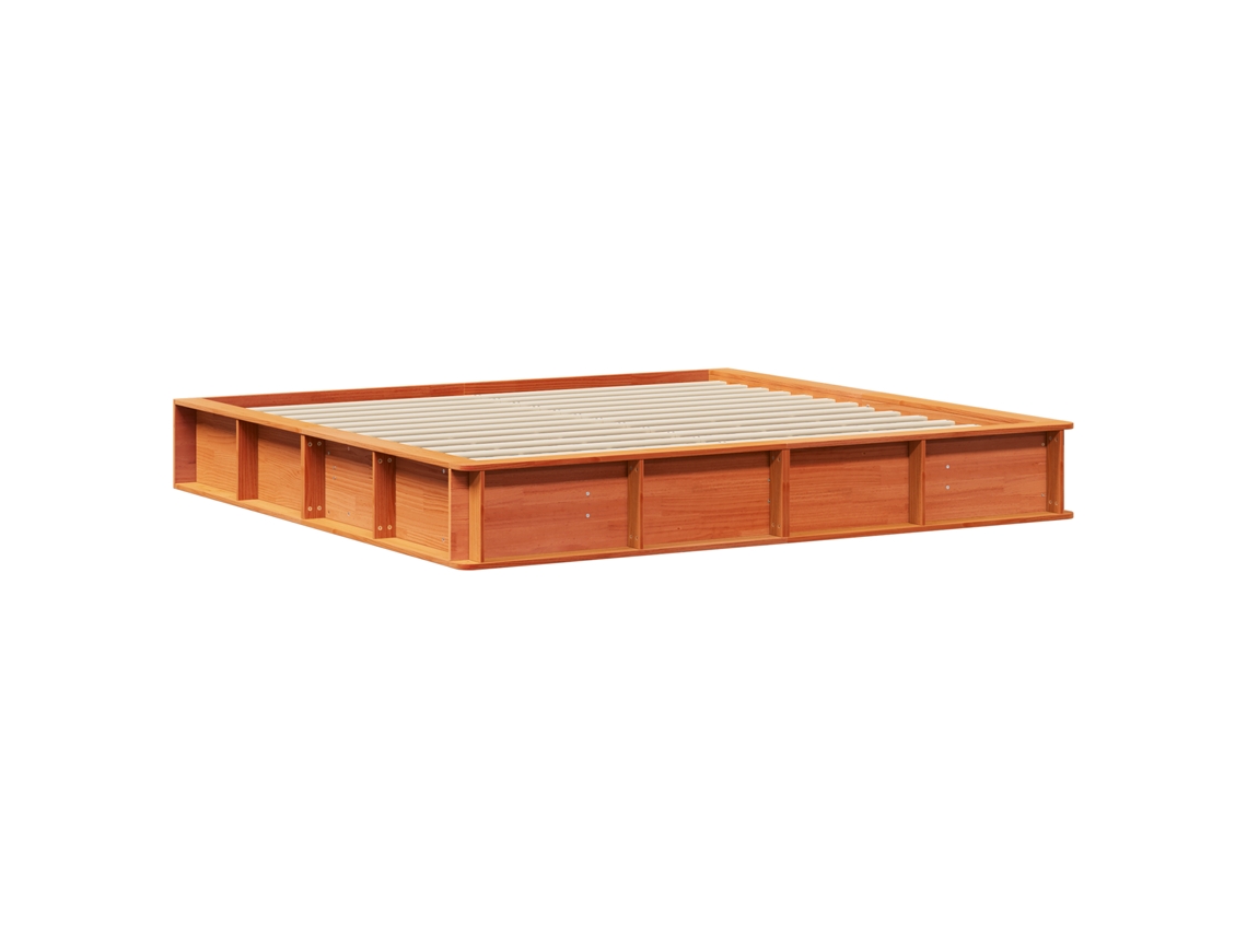 Conjunto 1 Estrutura Da Cama Vidaxl Castanho Madeira De Pinho Maciça (200 X 200 Cm)