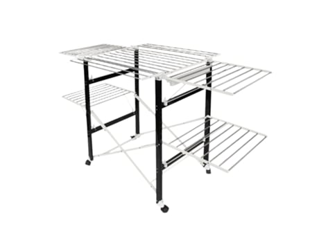 Todeco Airer de Roupas Dobráveis, Airer de Roupas Dobráveis, Material Plástico ABS, Grandes Racks Laterais Dobráveis, Preto/Branco
