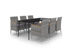Maison Exclusive - 7 Pcs Conjunto De Jantar P/ Jardim C/ Almofadões Vime Pe/vidro