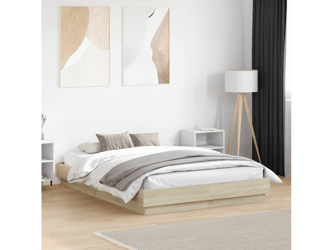 Vidaxl Estrutura de Cama 140x190 Cm Derivados Madeira Carvalho Sonoma