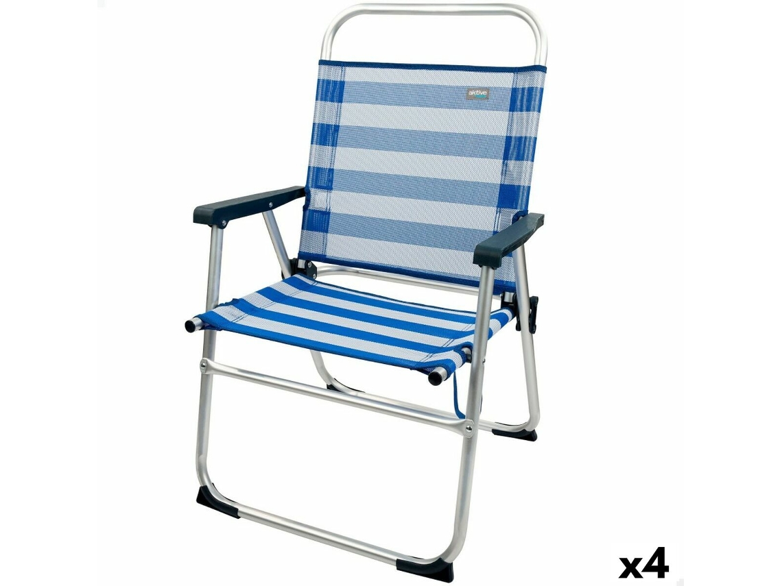 Cadeira de Praia AKTIVE Azul Branco 48 x 88 x 50 cm Alumínio Dobrável (4 Unidades)