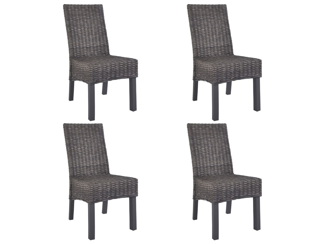 Vidaxl Cadeiras De Jantar 4 Pcs Vime Kubu E Madeira Mangueira Castanho