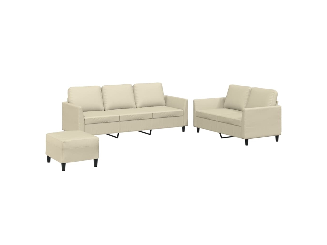 3 Pcs Conjunto Sofás com Almofadões de Couro Artificial Cor Creme MAISON EXCLUSIVE
