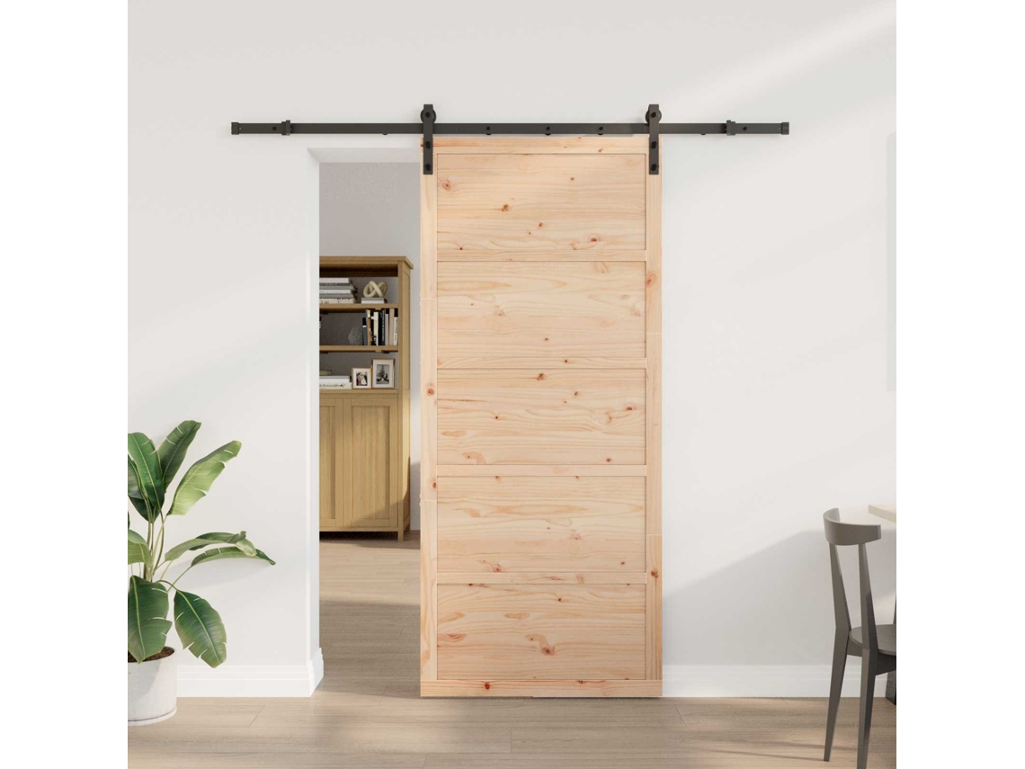 Vidaxl Porta Deslizante Natural 80 X 208 Cm Madeira De Pinho Maciça