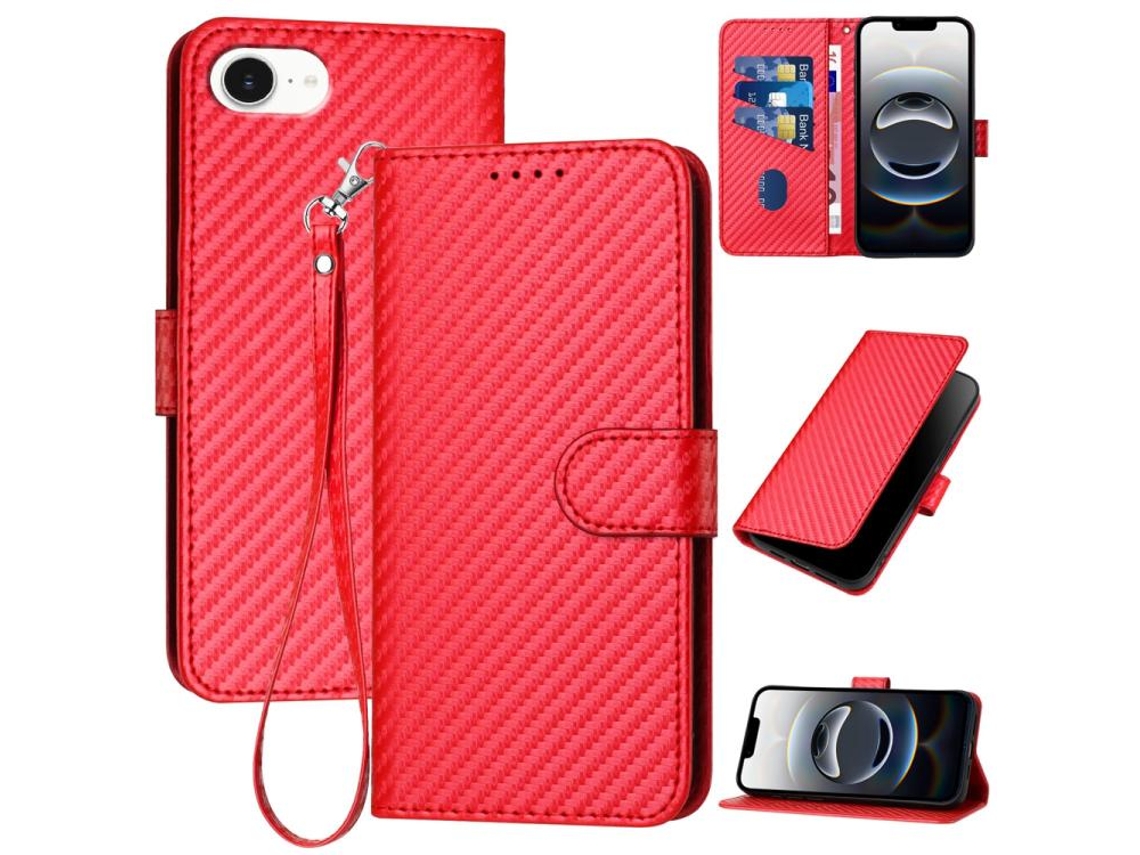 Capa De Couro Para Iphone 17e - Fivela Em Fibra De Carbono - Com Cordão
