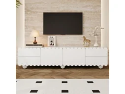 Rack de TV moderno branco com painel e suporte baixo, exclusivo da PAPRIKA (175x38x37 cm)