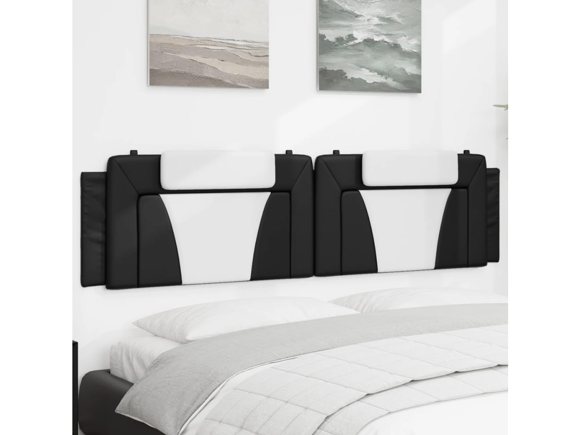 Vidaxl Almofadão De Cabeceira Viana 193 Cm Couro Artificial Preto E Branco