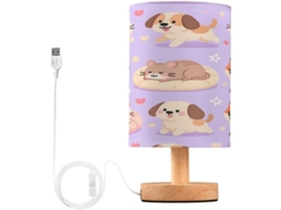 Abajur De Cabeceira Fofo Em Formato Animal Para Quarto, Com Carregamento Portas Usb C, Luminária De Mesa Cabeceira