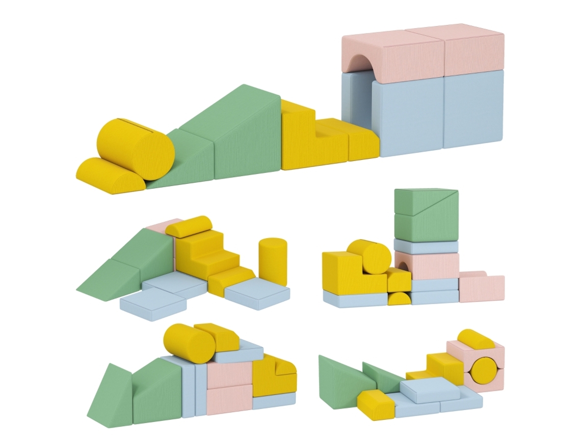 Blocos Construção Macios 12 Peças Tecido Espuma Veludo Lavável Pastel