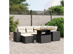 Vidaxl 7 Pcs Conjunto De Sofás P/ Jardim C/ Almofadões Vime Pe Preto