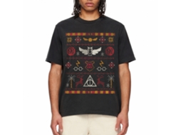 Rockinstone Harry Potter Hogwarts Christmas Pattern Black T-shirt Size:m